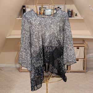 Black and Gray Women's Tunic Top, Size XL, Sequin Detail, Lightweight